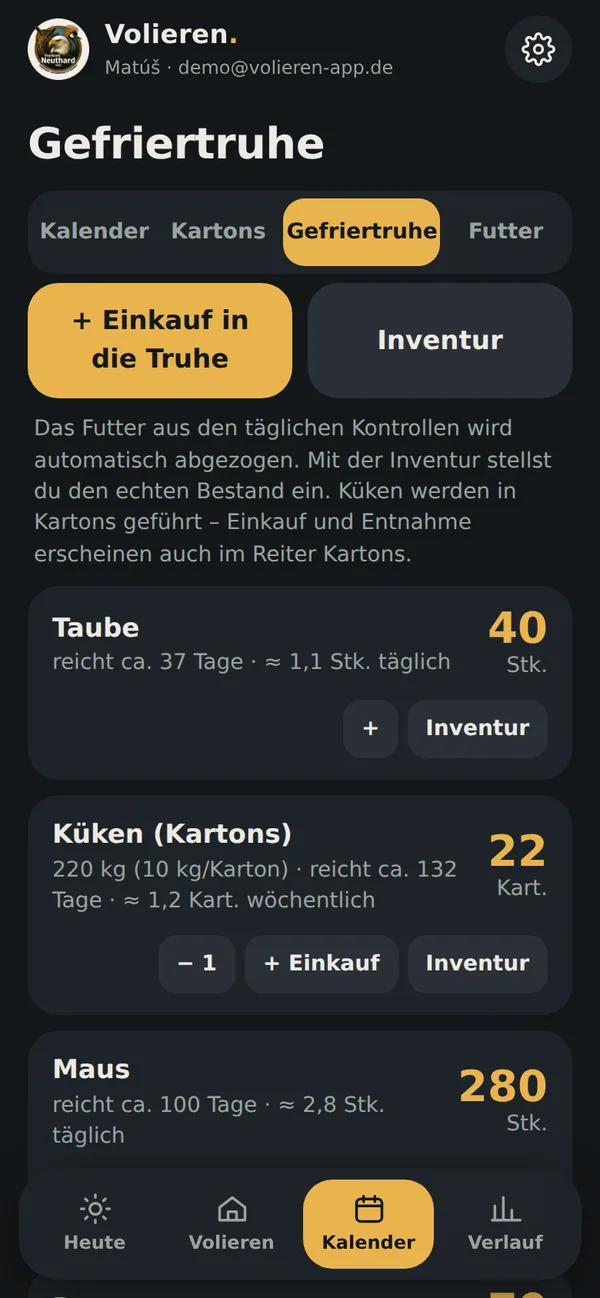 Gefriertruhe mit Bestand und Reichweite